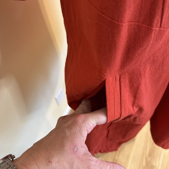 Misslook Womens Red Tunic Top Shirt Asymmetrical Hem Pockets Cotton 3/4 Sleeve - Picture 8 of 11